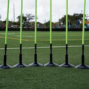 Soccer Agility Poles 6ft - Slalom Speed Training Set with Rubber Bases, Spring Loaded, Ground Spikes and Carry Bag - Multifunctional Soccer Training Kit 8 Pack